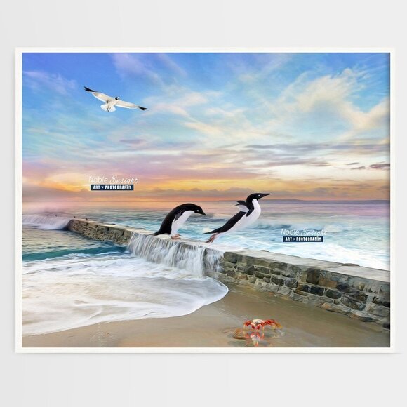 16x20 Penguin‎ Fantasy Ocean Landscape Watercolor Oil Painting Art Poster - Picture 7 of 7